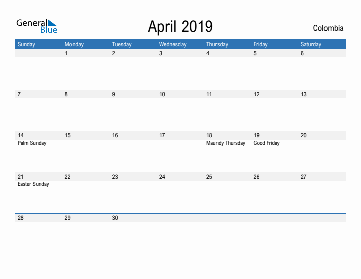 Fillable April 2019 Calendar