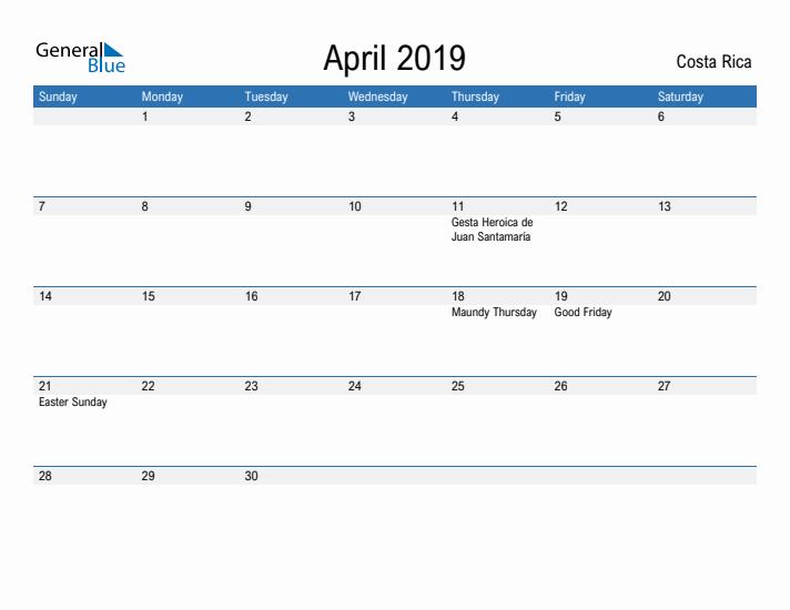 Fillable April 2019 Calendar