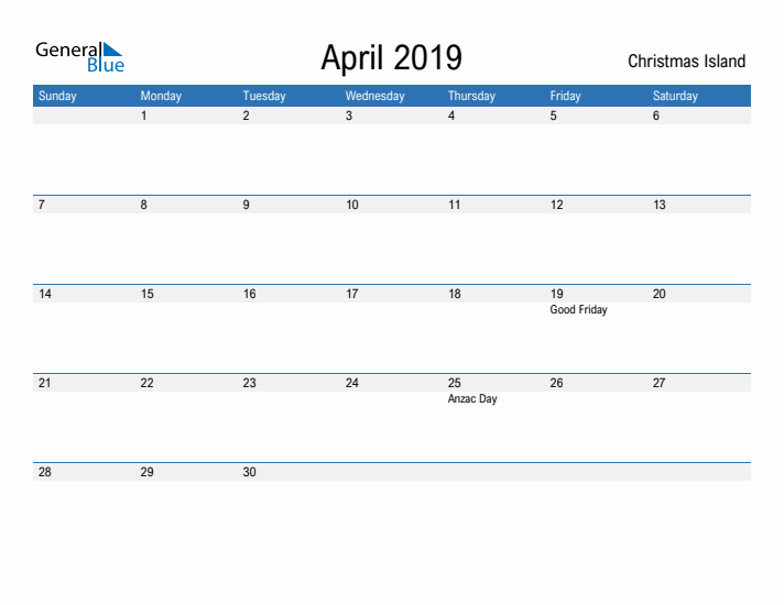 Fillable April 2019 Calendar