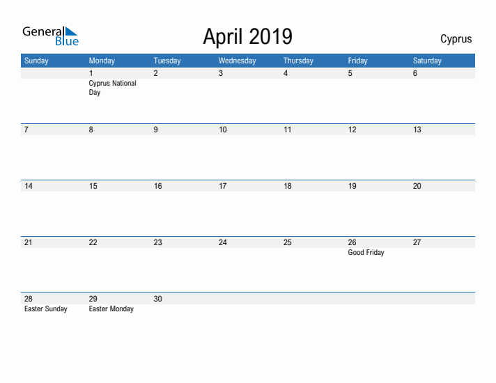 Fillable April 2019 Calendar