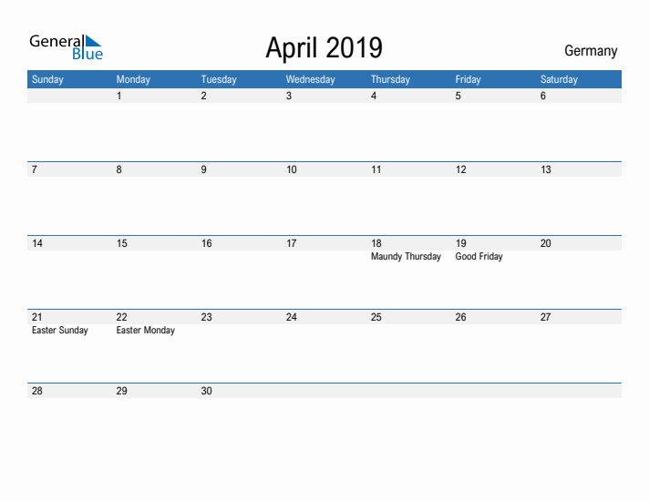 Fillable April 2019 Calendar