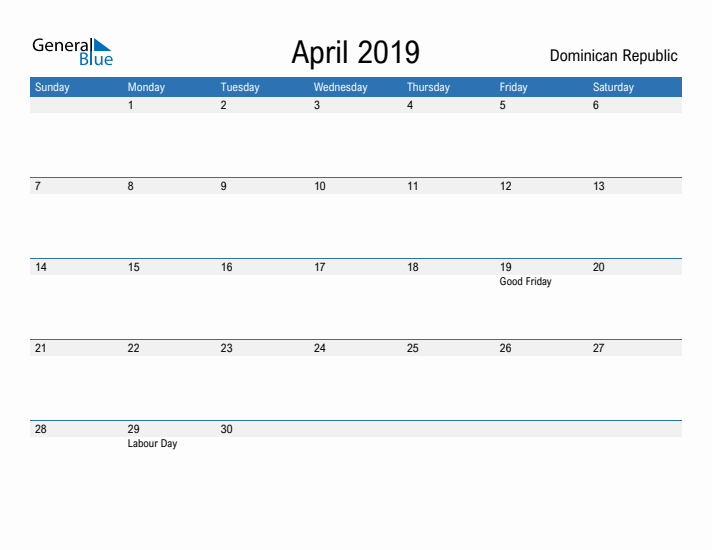 Fillable April 2019 Calendar