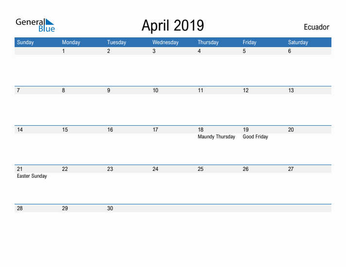 Fillable April 2019 Calendar