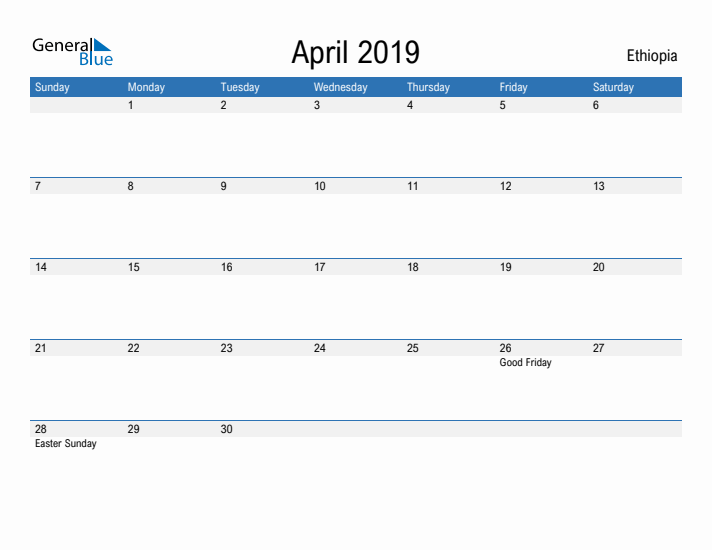 Fillable April 2019 Calendar