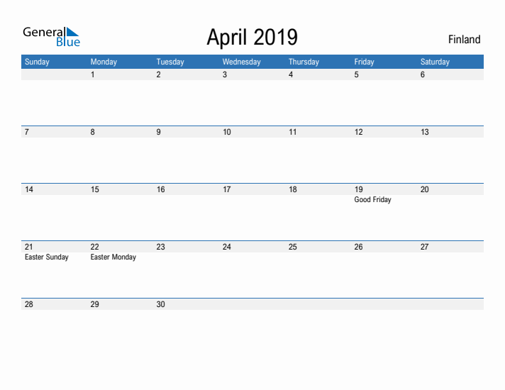 Fillable April 2019 Calendar