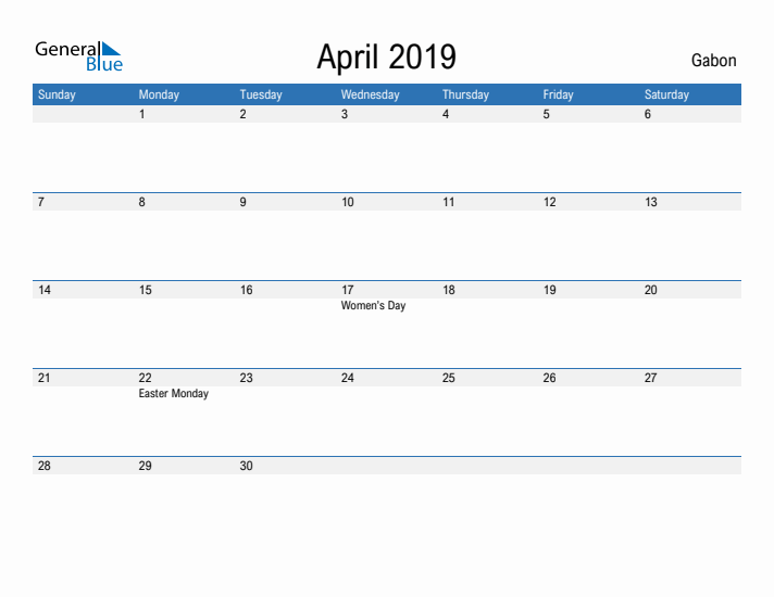 Fillable April 2019 Calendar