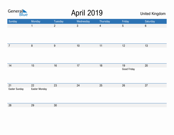 Fillable April 2019 Calendar