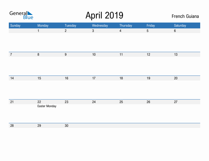 Fillable April 2019 Calendar