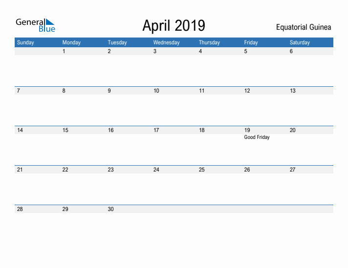 Fillable April 2019 Calendar