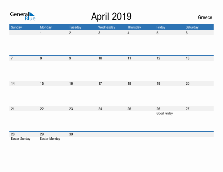 Fillable April 2019 Calendar