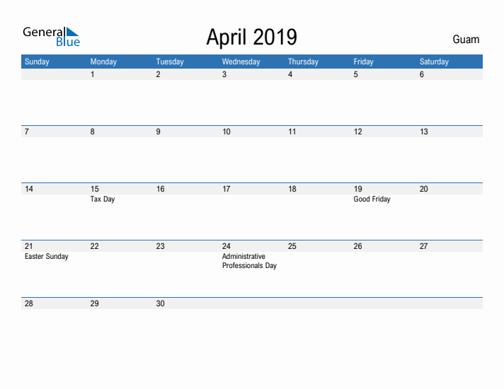 Fillable April 2019 Calendar