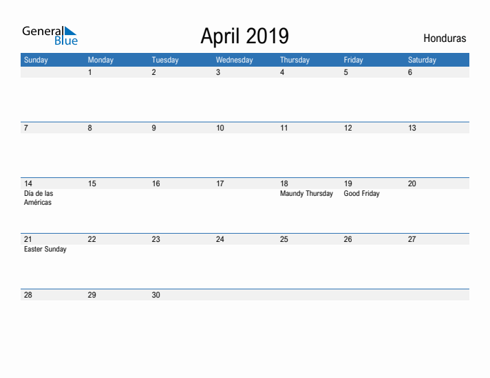 Fillable April 2019 Calendar