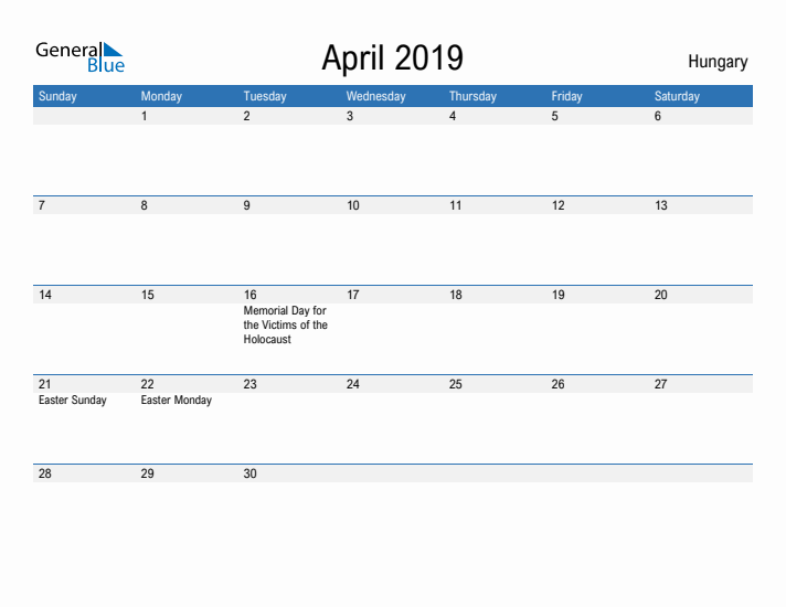 Fillable April 2019 Calendar