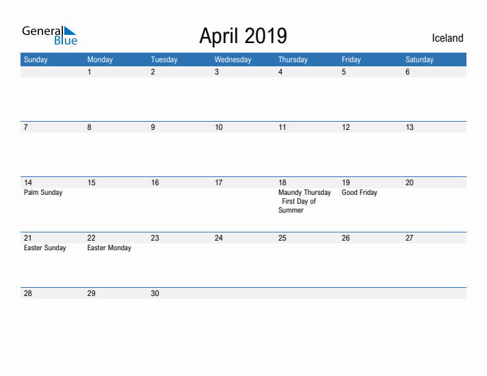 Fillable April 2019 Calendar