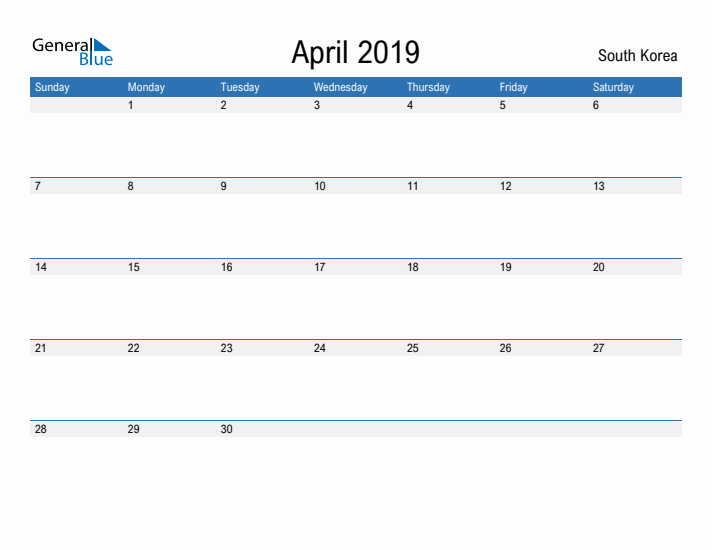 Fillable April 2019 Calendar