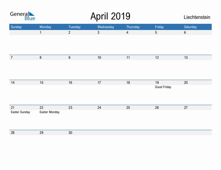 Fillable April 2019 Calendar