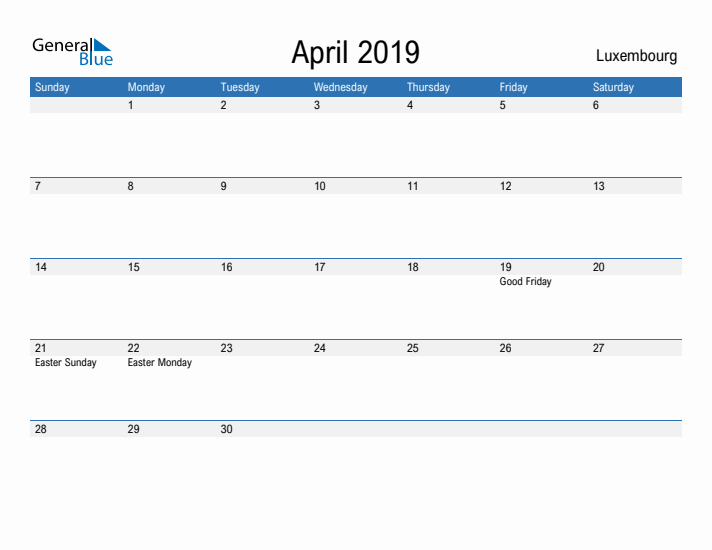 Fillable April 2019 Calendar