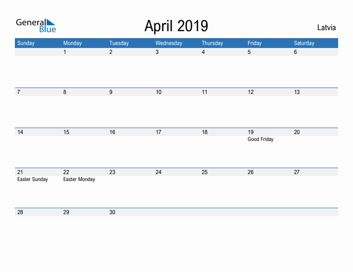 Fillable April 2019 Calendar