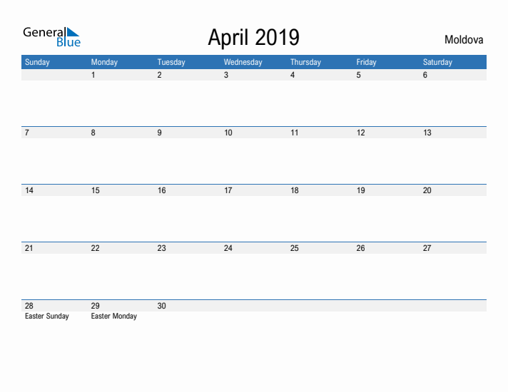 Fillable April 2019 Calendar