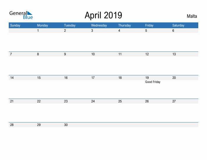 Fillable April 2019 Calendar