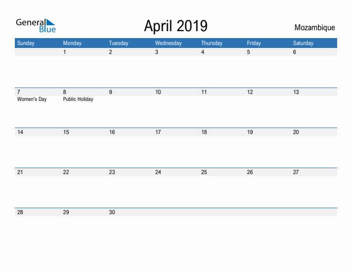 Fillable April 2019 Calendar