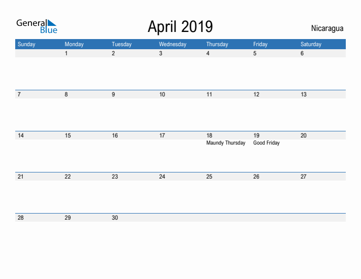 Fillable April 2019 Calendar