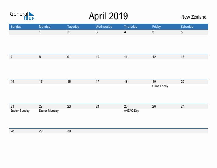 Fillable April 2019 Calendar