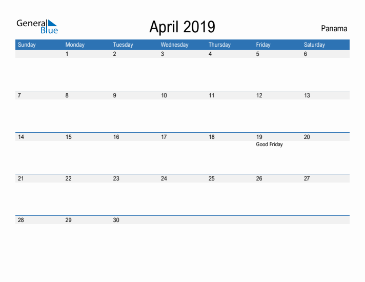 Fillable April 2019 Calendar