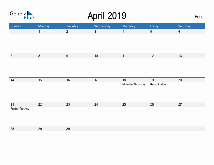 Fillable April 2019 Calendar