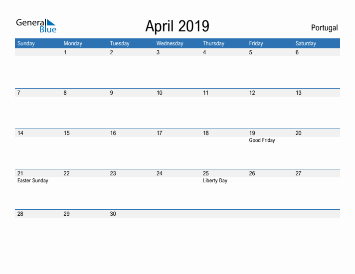 Fillable April 2019 Calendar