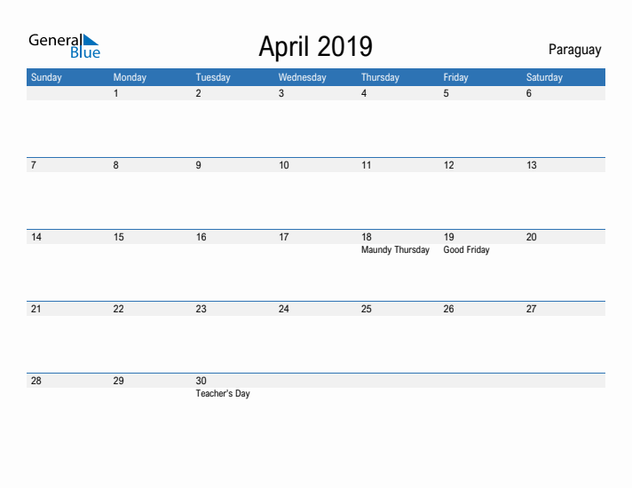 Fillable April 2019 Calendar