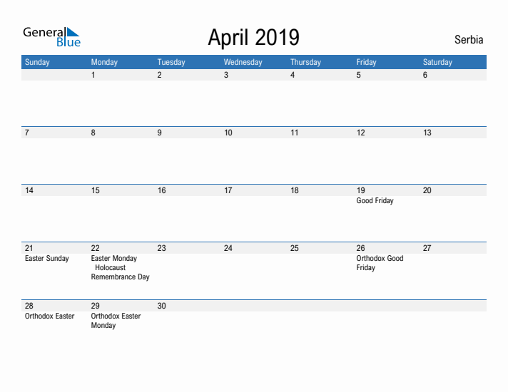 Fillable April 2019 Calendar