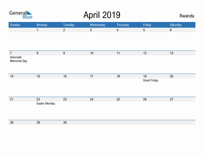 Fillable April 2019 Calendar