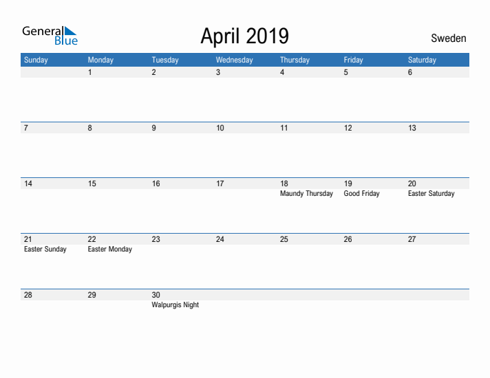 Fillable April 2019 Calendar