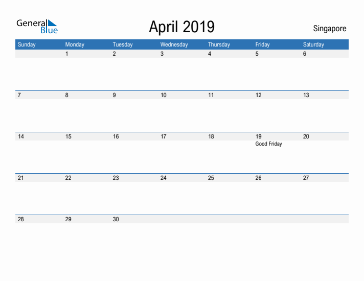 Fillable April 2019 Calendar