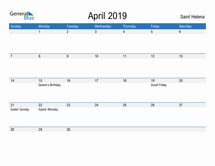 Fillable April 2019 Calendar