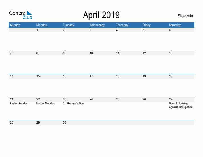 Fillable April 2019 Calendar