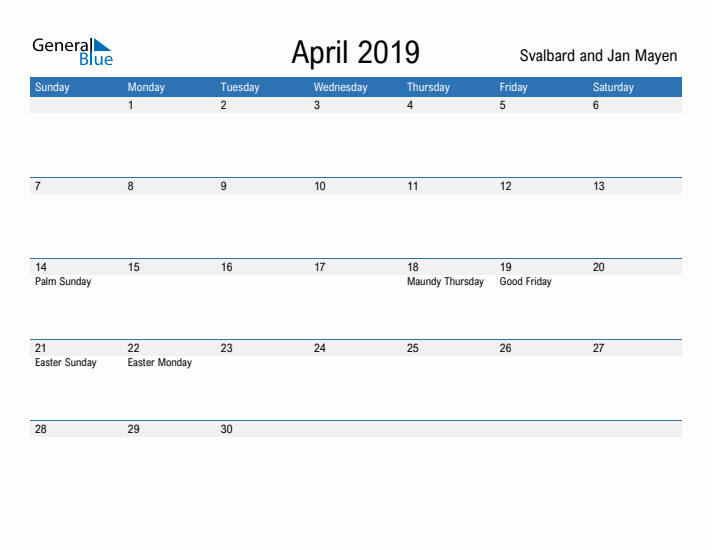 Fillable April 2019 Calendar