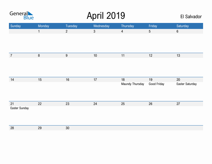 Fillable April 2019 Calendar