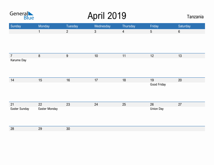 Fillable April 2019 Calendar