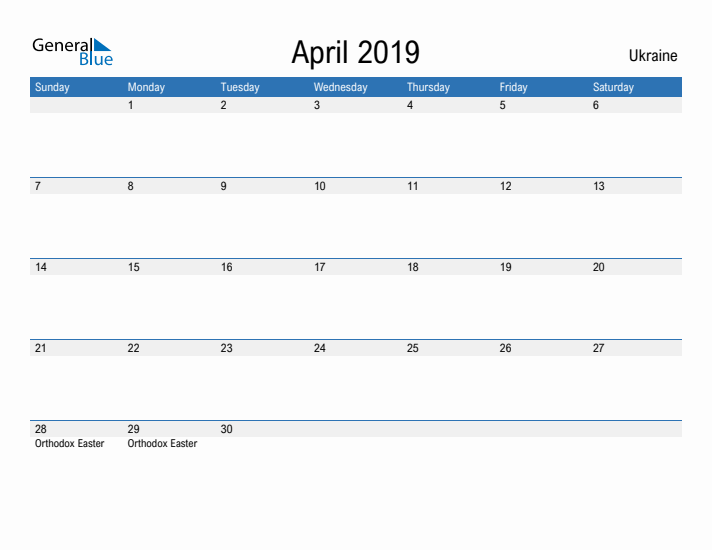 Fillable April 2019 Calendar