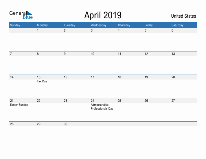 Fillable April 2019 Calendar