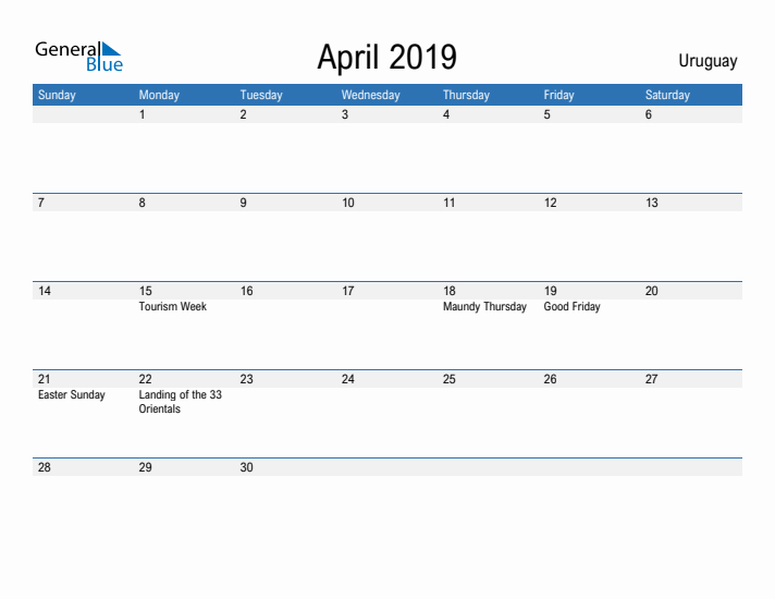 Fillable April 2019 Calendar