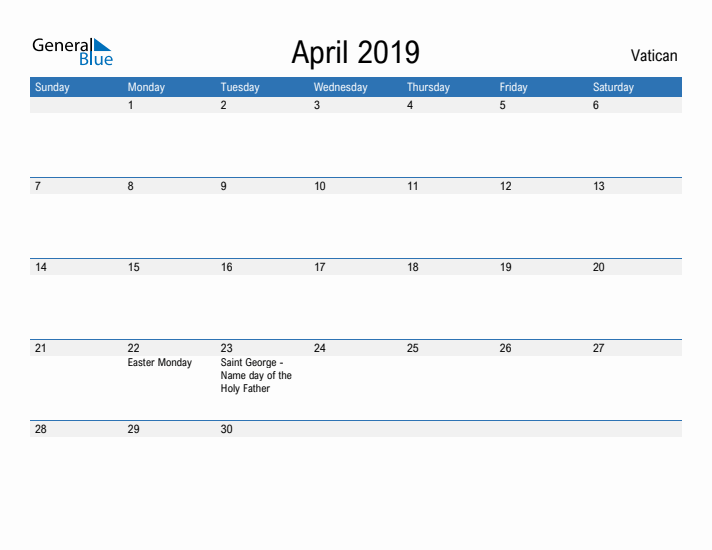 Fillable April 2019 Calendar