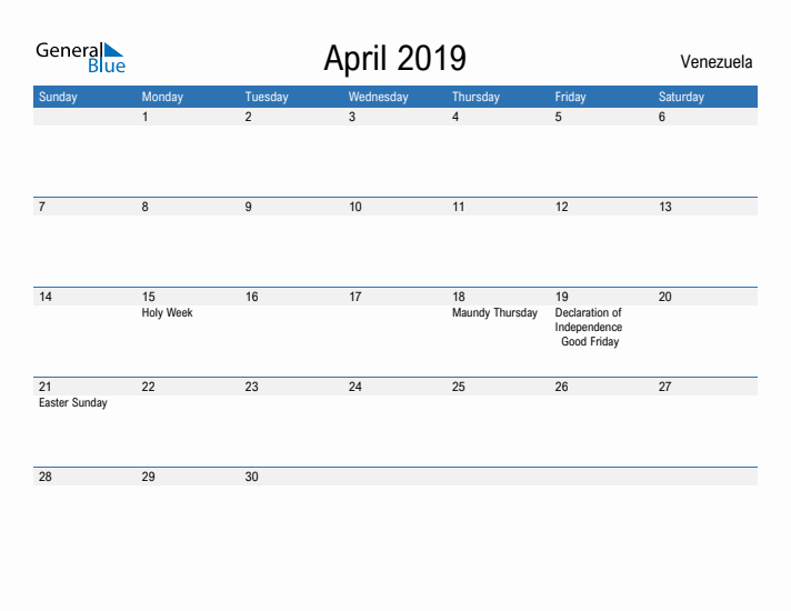 Fillable April 2019 Calendar