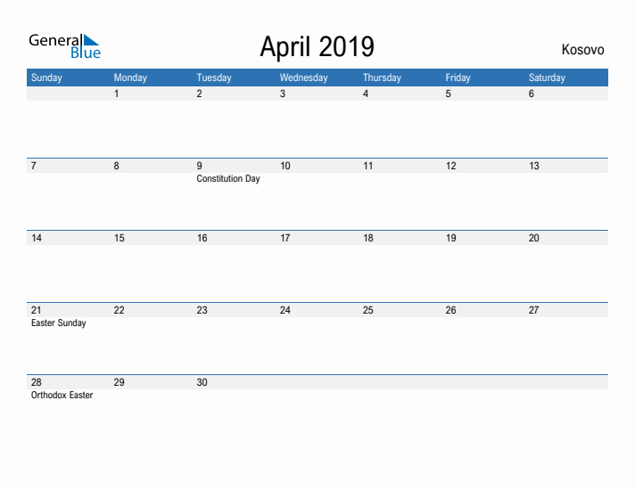 Fillable April 2019 Calendar