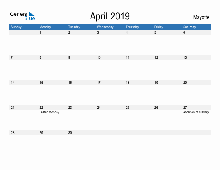 Fillable April 2019 Calendar