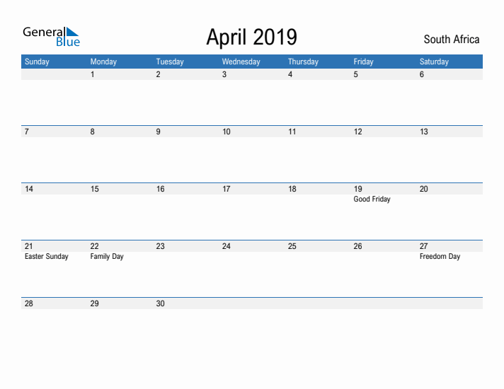 Fillable April 2019 Calendar