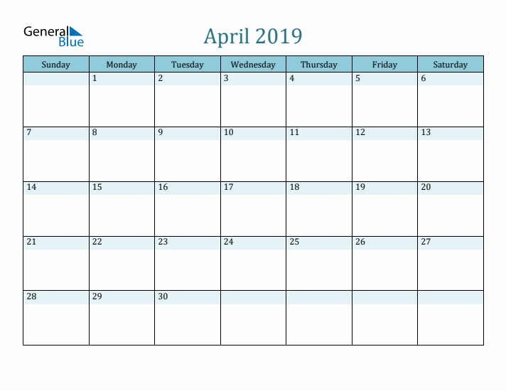 April 2019 Printable Calendar