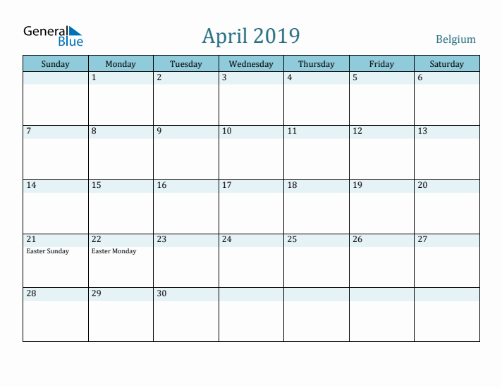 April 2019 Calendar with Holidays